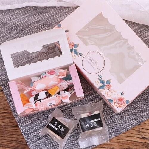 50 Pcs Paper Gift Box With Window Wedding Party Pink Rose Wreath Kraft Paper Box Cake Food Packaging Candy Cookies Cupcake
