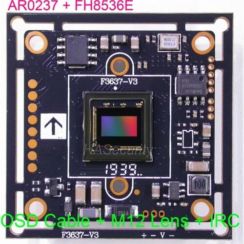 AHD-H 1080P / CVBS 1/2.7" Aptina AR0237 + FH8536 / V30 CCTV camera module PCB board +OSD cable +M12 Lens +IRCut