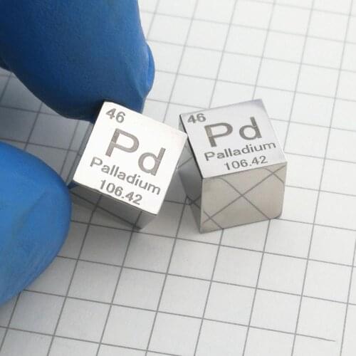 Free shipping mirror polished palladium metal 9995 pure 10mm Pd 11.6g carved density cube / ingot element periodic table