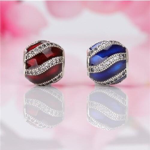 Bewill Authentic S925 Silver round drop oil thread inlaid zircon beads Fit Original Charms Bracelet Necklace DIY Jewelry Making