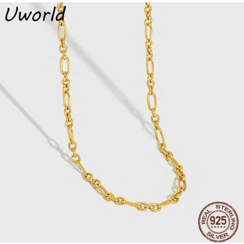 18K Gold Plated Link Chain Choker Necklace S925 Sterling Silver Link Choker Simple Long Chain Necklace for Party Fine Jewelry