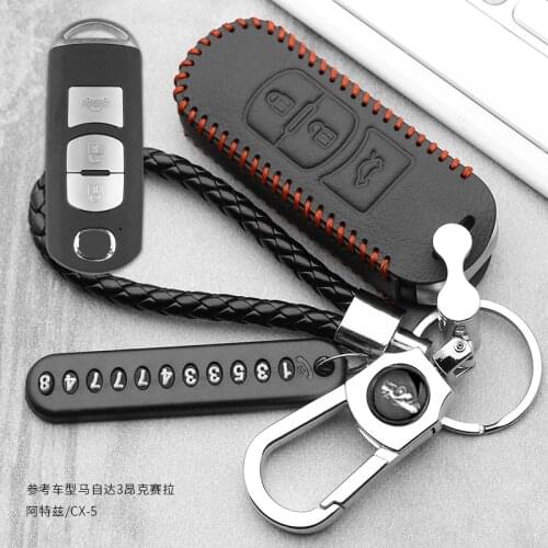 Genuine leather Car Remote Smart Key Case Cover Keychain For Mazda 3 Mazda 6 CX5 CX4 CX- 5 CX- 7 CX- 9 Atenza Car Styling
