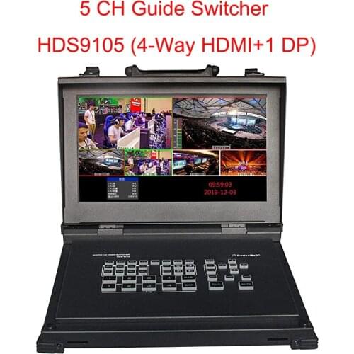 DeviceWell HDS9105 5 channel HD Video Switcher 4 HDMI 1 DP with 11.6 inch LCD monitor for Live Broadcasts Guide Switcher