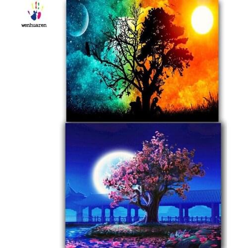 DIY colorings pictures by numbers with colors Trees under the stars picture drawing painting by numbers framed Home