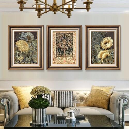 EECAMAIL Diamond Painting Living Room Drilling Embroidery 2019 New Full Diamond European Flower Triptych Cross Stitch Brick Pain