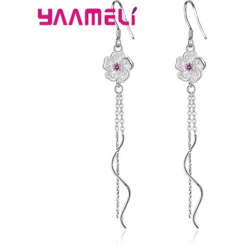 Elegant Flower Drop Earrings For Wedding Bridal Jewelry Fashion 925 Silver Earrings For Women Jewelry Dropshipping