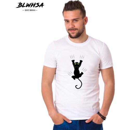 BLWHSA Animal T Shirts Cute Cats Printed Mans T-Shirt Casual Cotton O-neck White Tee Shirt Homme Summer Camisetas Hombre