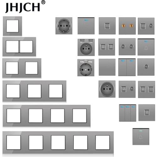 Jhjch wall-mounted module diy European standard gray glass panel power socket switch button function free combination