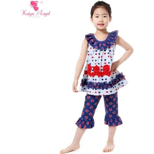 Kaiya Angel Patriotic Day Ruffled Girls Boutique Clothing Kids Clothes 4th Of July Kids Clothes Party Set