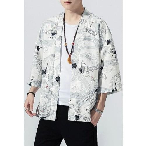 2021 Original Men Japan Style Kimono Cardigan Shirt Coat Traditional Loose Printing Fashion Casual Thin Jacket Summer Outerwear