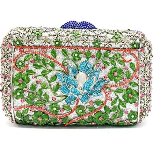 Classical flower African bridal handbag women evening party diamonds bags hollow out crystal vintage purses