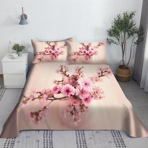 Beautiful Flowers Bed Sheet Set Digital Printing Polyester Bed Flat Sheet With Pillowcase Bed Linen King Queen Size