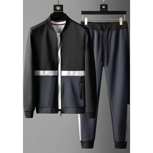 New Stand Collar Mens Sets 2 Pieces Luxury Splicing Design Casual Sport Zipper Male Suits Fashion Slim Fit Man Sweatshirts