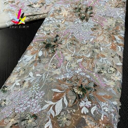 2020 Sequin Chiffon Lace Fabric Mesh Purple Color African Embroidery Sequence Nigerian French Party Latest Aso-ebi Tulle