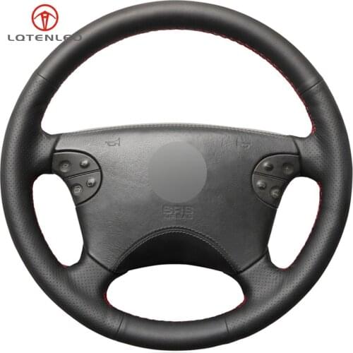LQTENLEO Black Genuine Leather DIY Hand-stitched Car Steering Wheel Cover for Mercedes-Benz W210 E-Class E320 2000 2001 2002