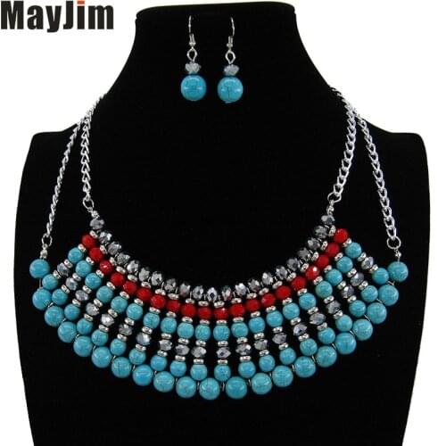 Statement necklace fashion jewelry sets chain manual Making crystal dubai bridal jewelry sets Vintage beads Bijoux Accessories