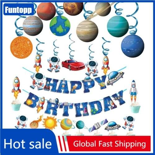 Cute Astronaut Theme Party Happy Birthday Outer Space Astronaut Banner Rocket Balloon Galaxy Boy Kids Helium globals Baby Shower
