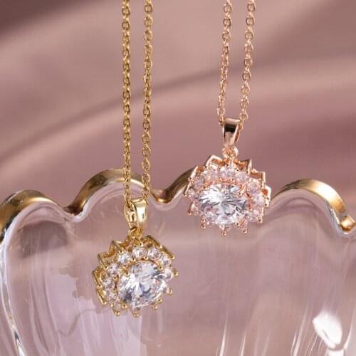 Fashion Zircon Sunflower Pendant Necklace For Women Girls Plant Copper Charms Stainless steel Chain Choker Jewelry Party Gifts