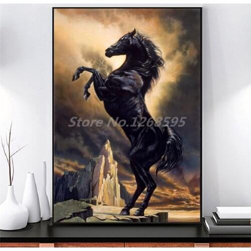 Young Black Stallion Horse Wild Animal Vintage Poster Minimalist Art Canvas Print Wall Picture Modern Room Home Decoration