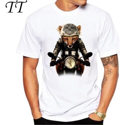 New Arrivals 2019 Fashion Vintage Men T Shirt Fox Biker Printed t-shirt Short Sleeve Casual Tops Summer Tee