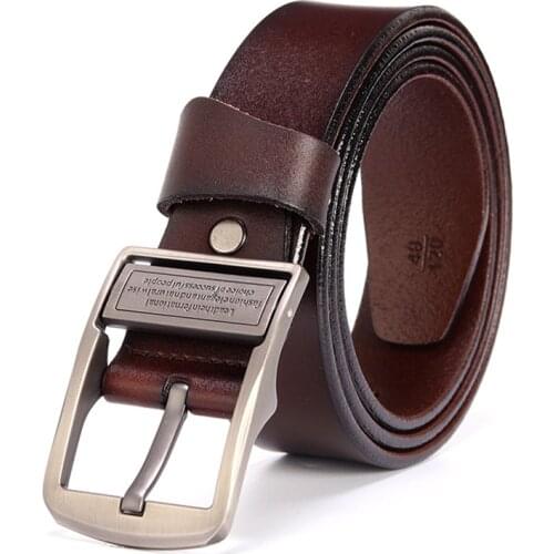 WESTERN AUSPICIOUS Belts Cummerbunds Coffee Black Genuine Leather Men Belt Alloy Buckle Male Belts 105-125CM