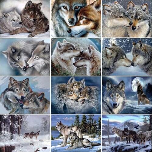 MomoArt 5D DIY Diamond Mosaic Wolf Picture Rhinestone Diamond Painting Animal Cross Stitch Kits Embroidery Winter Home Decor