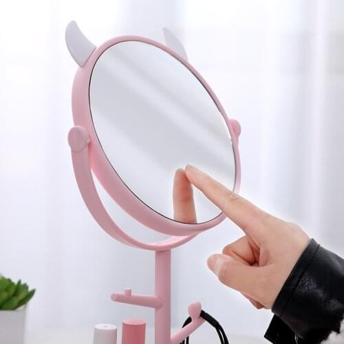 Cartoon Cute Cat Ear Desktop Single Side High Definition Make Up Mirror for Bedroom Rotating Princess Decorative Portable Vanity