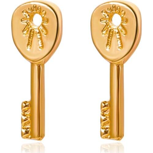 2021 New Punk Gold Metal Key Stud Earrings Geometric Round Vintage Circel Earrings For Women Girls Party Jewelry Gifts