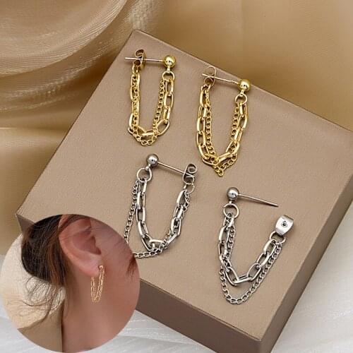 New Ins Fashion Metal Earring Vintage Hip hop Long Double Chains Geometric Earrings for Women Men Party Jewelry Kolczyki