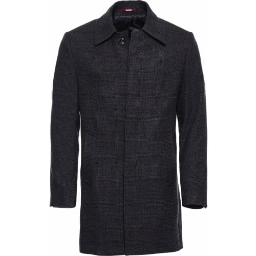 Black Checked Hidden Button Peak Lapel Coat