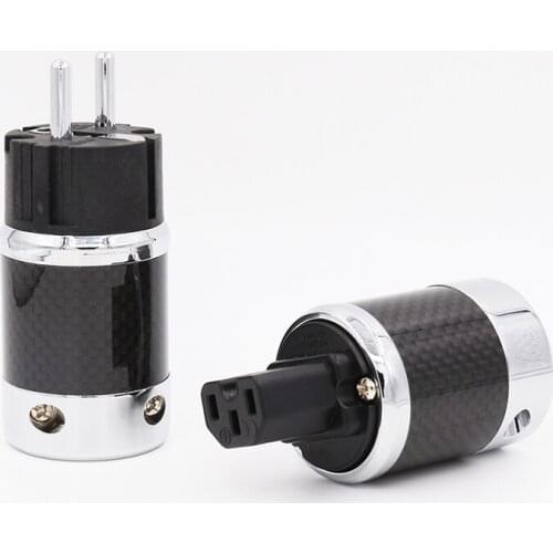Unprinted Carbon Fiber Rhodium Plated Schuko Power Plug Connector IEC Female Connector