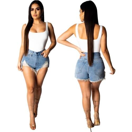 Plus Size High Waist Hole Tassel Thin Edge Denim Shorts Jeans Feminino 2021 Summer