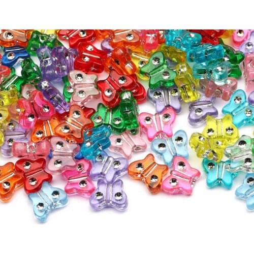 Colorful Mixed 100pcs Butterfly Acrylic Spacer Beads 11x9mm Loose Beads For DIY Charm Necklace Bracelet Beaded Accessories