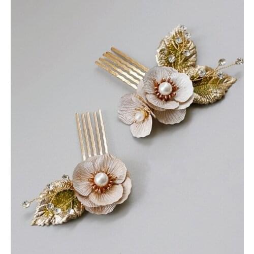 Hand Painted Green Leaf Small Combs Bridal Hair Pins Floral Girls Headpiece Handmade Wedding Hairpin Jewelry