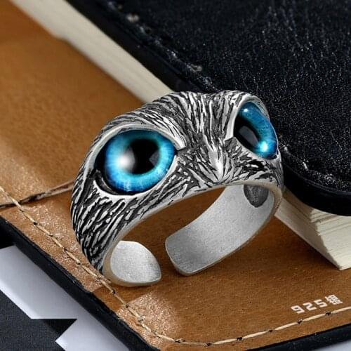 Silver Colour Demon Eye Owl Ring Retro Animal Open Adjustable Ring Statement Ring Jewelry Gift For Women Girl Lovers