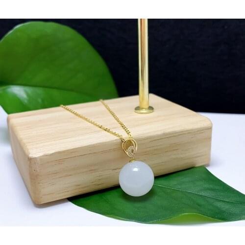 SHILOVEM 18k yellow gold natural white Jasper pendants Christmas Gift fine Jewelry plant wedding no necklace 12mm yzz1212551hby