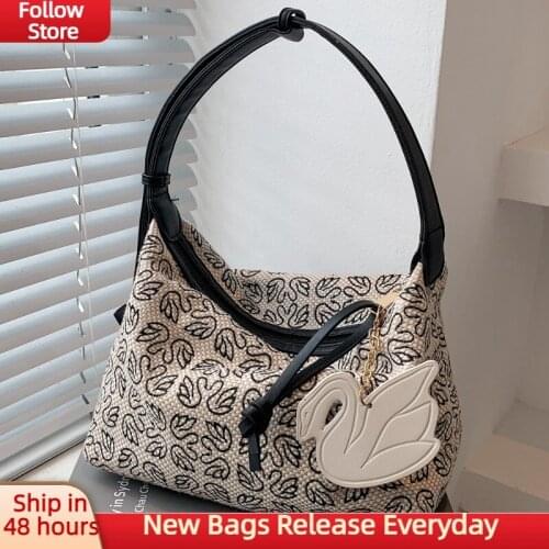 Swan Shoulder Bags For Women 2021 Vintage Fabric Branded Designer Handbags Purse Small Tote Hand Bags Hobos Autumn Winter New