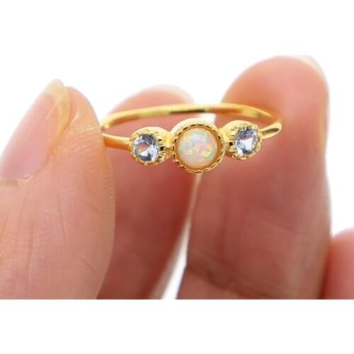 Bridal wedding ring three stone fire opal with cz ring jewelry Classic women lady finger ring lover forever ring gold filled