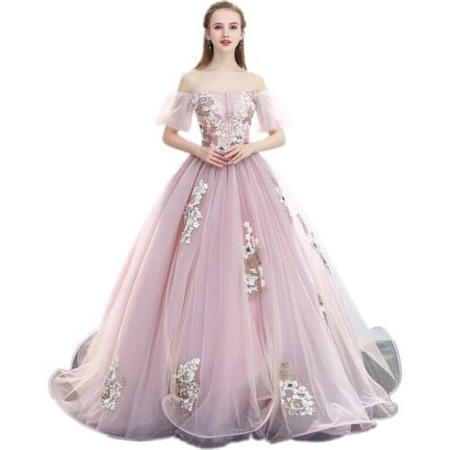 Light pink bubble sleeve luxury medieval dress ball gown princess Medieval Renaissance Gown queen Cosplay Victorian Belle ball