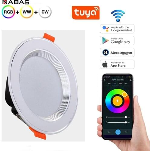 NABAS Tuya Smart WiFi 6W Led Downlight Adjustable RGBCW,For Living Room Kitchen KTV Bar Compatible With Alexa / Google Home