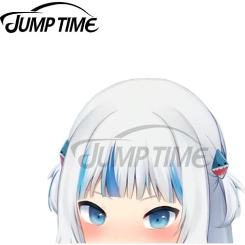 Jump Time 13 x 8.6cm For Gawr Gura Peeker without Hoodie Vinyl Car Stickers Motorcycle Scratch-proof Decal Waterproof Decor