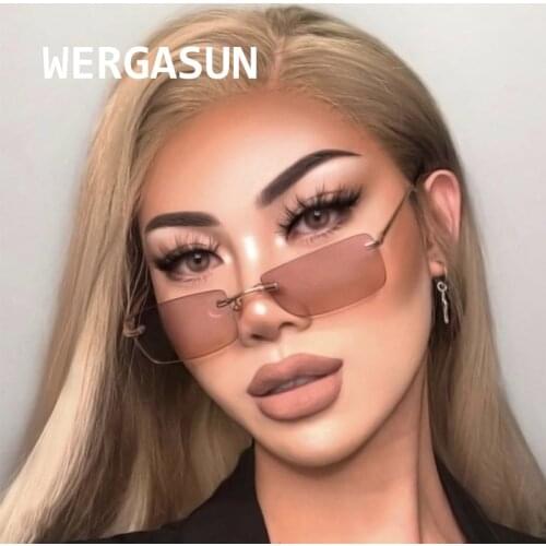 WERGASUN Luxury Brand Rectangle Ladies Sunglasses Women 2020 Rimless Square Sun Glasses For Ladies Zonnebril Dames Vrouwen Bril