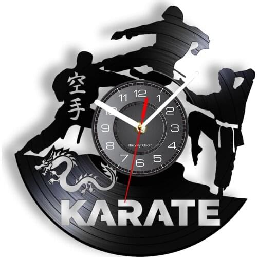 Japanese Martial Art Karate Vinyl LP Record Wall Clock Kick and Punch Sign Manly Sport Home Decor Watch Fighting Karateka Gift