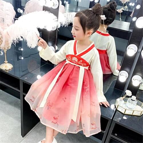 Hanfu skirt performance clothing 2020 new red Hanfu skirt Chinese ancient style art childrens dress long sleeve
