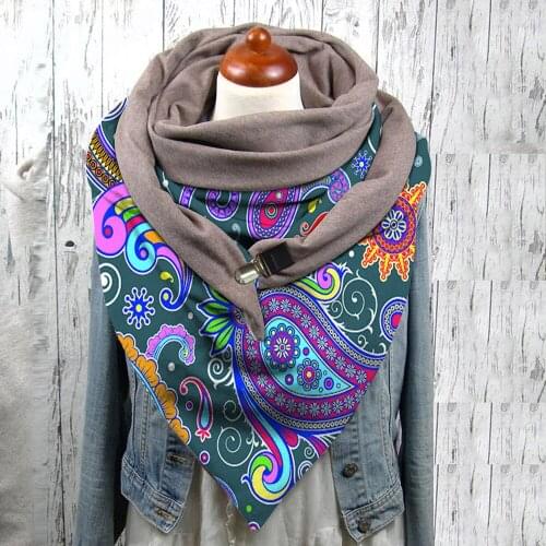 2022 Women Winter Retro Designer Scarf Wraps Cashew Printing Button Soft Wrap Casual Warm Scarves Female Face Cover Scarves