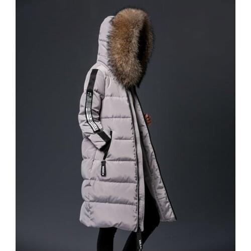 Winter Ladies' duck down New Natural Racoon Rur Letter Pattern Long Thick Feather jacket Overcoat 2XL LX818