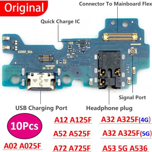 10Pcs ,100% Original For Samsung A52 A72 A12 USB Repair Charging Port Connector Board Flex Cable With Microphone Mic