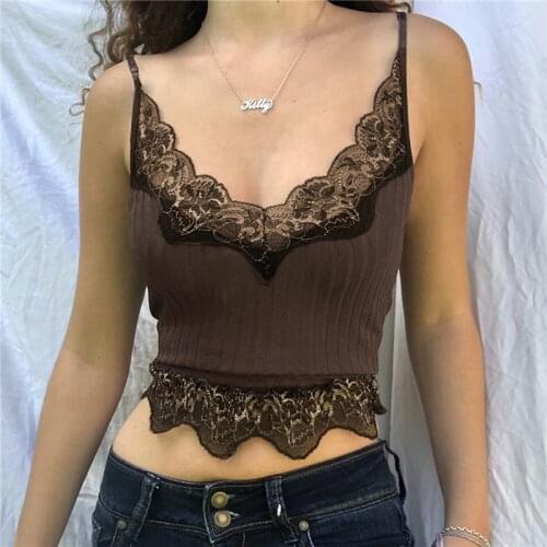 2021 Fashion Female Vest Women’ s Lace Floral V-Neck Sleeveless Crop Tops Backless Pullover Skinny Camisole Summer Tanks