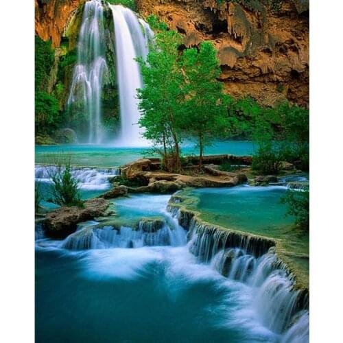 DIY 5D Diamond Painting Waterfall Full Round Drill Landscape Tree Diamond Embroidery Cross Stitch Mosaic Rhinestone Manual Decor