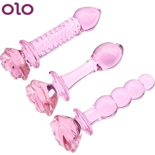 OLO Sex Toys for Women Anal Bead Pink Rose Flower Shape Anal Plug Butt Stimulation Glass Dildo Adult Products Prostate Massager